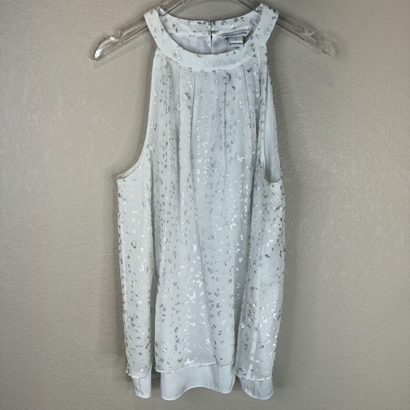 Diane Von Furstenberg Women's Parvay‎ Flutter Foil Top Sleeveless White Size 4 - Picture 1 of 15